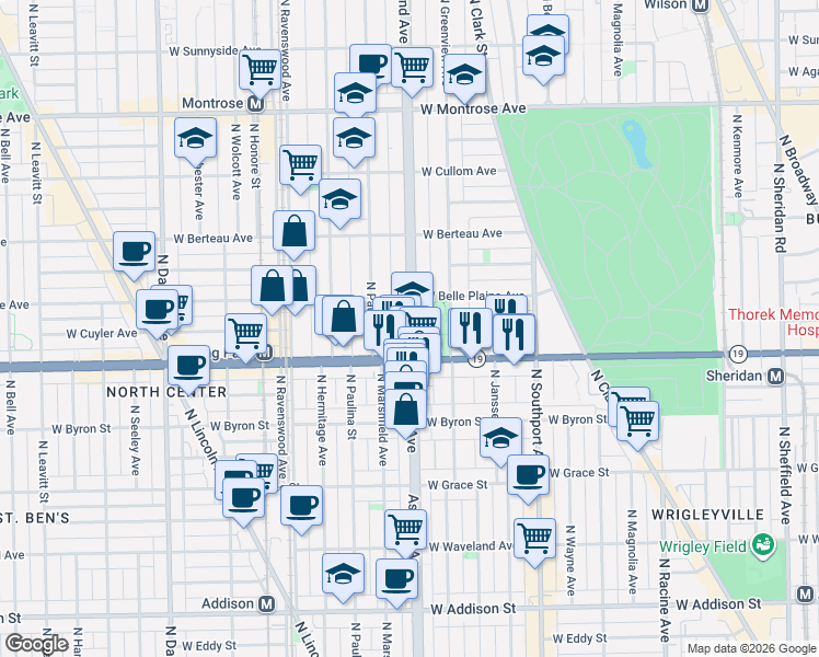 map of restaurants, bars, coffee shops, grocery stores, and more near 4020 North Ashland Avenue in Chicago