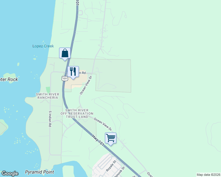 map of restaurants, bars, coffee shops, grocery stores, and more near 150 Lopez Court in Smith River