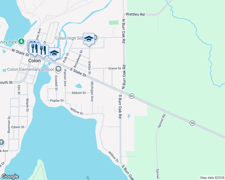 map of restaurants, bars, coffee shops, grocery stores, and more near 804 East State Street in Colon