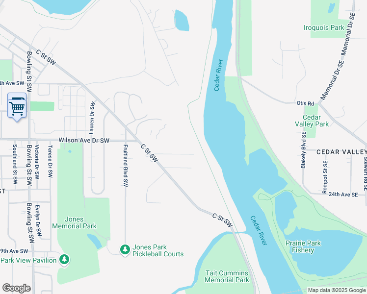 map of restaurants, bars, coffee shops, grocery stores, and more near 1110 Summit Avenue Southwest in Cedar Rapids