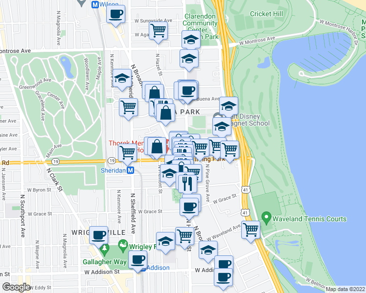 map of restaurants, bars, coffee shops, grocery stores, and more near 758 Irving Park Road in Chicago