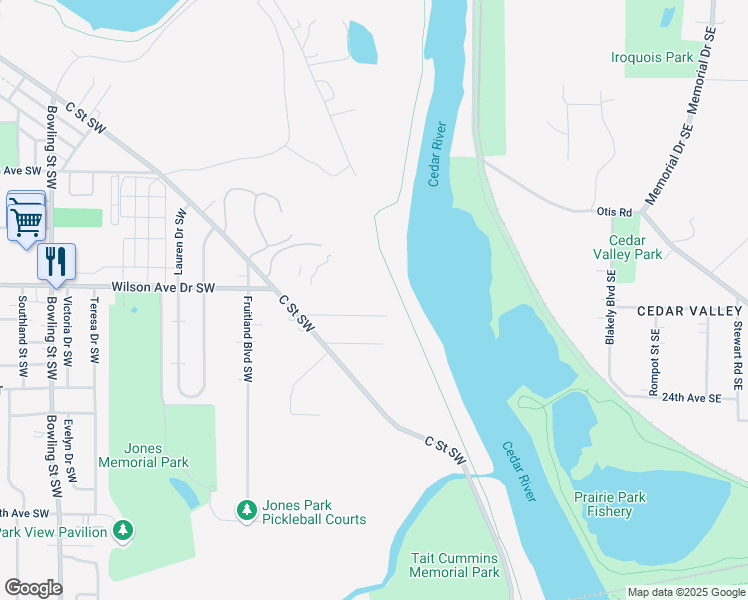 map of restaurants, bars, coffee shops, grocery stores, and more near 1110 Summit Avenue Southwest in Cedar Rapids