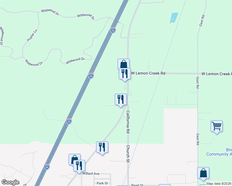 map of restaurants, bars, coffee shops, grocery stores, and more near 4178 Maplewood Road in Bridgman