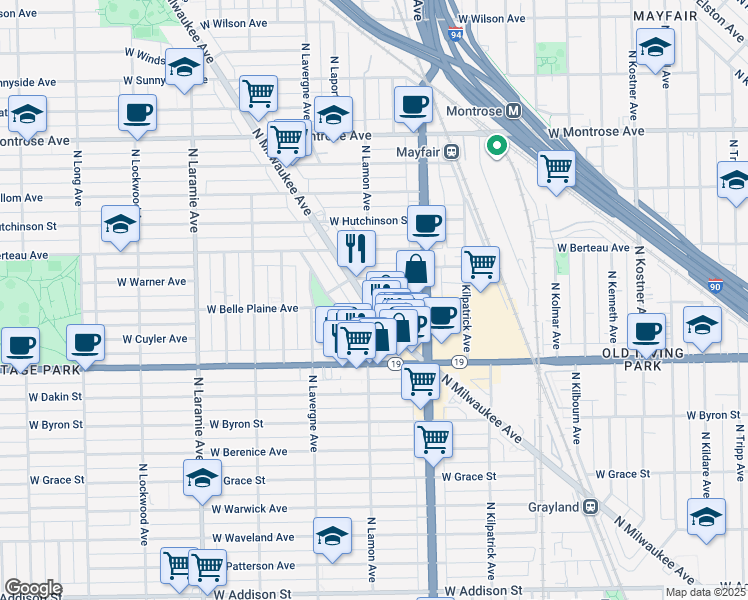 map of restaurants, bars, coffee shops, grocery stores, and more near 4080 North Milwaukee Avenue in Chicago