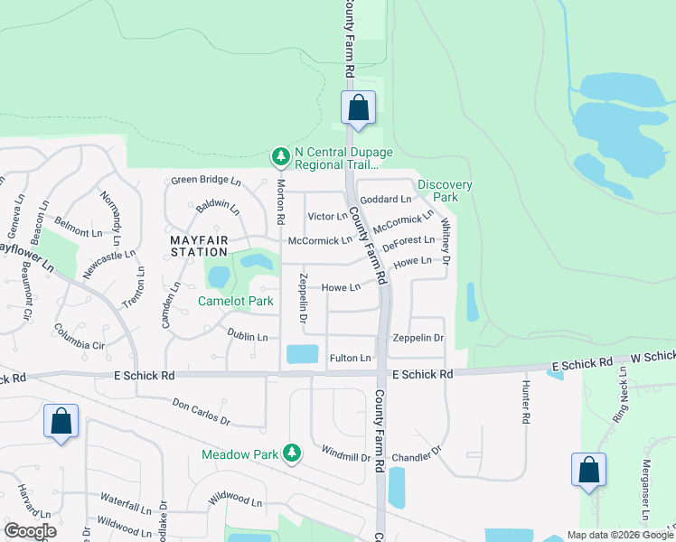 map of restaurants, bars, coffee shops, grocery stores, and more near 1860 Howe Lane in Hanover Park