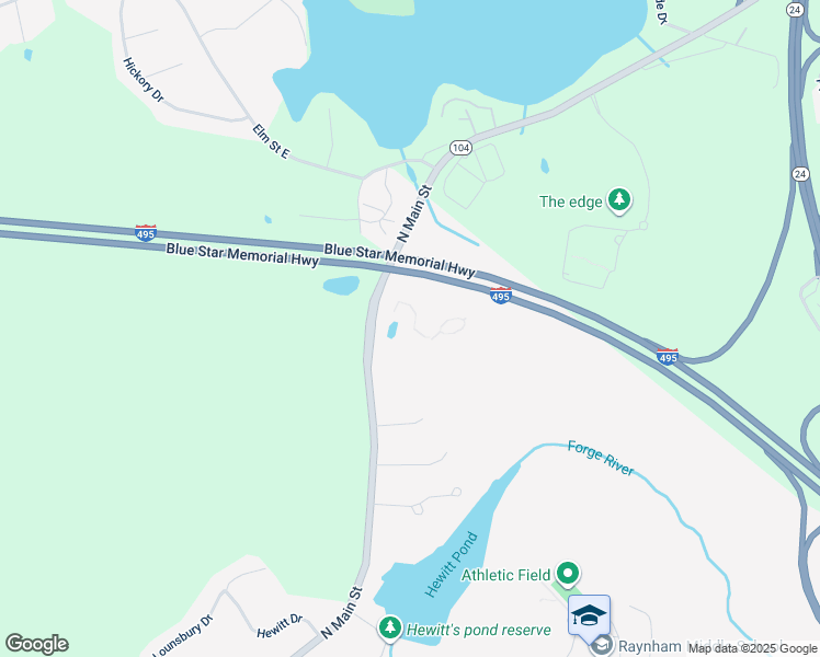 map of restaurants, bars, coffee shops, grocery stores, and more near 100 North Main Street in Raynham
