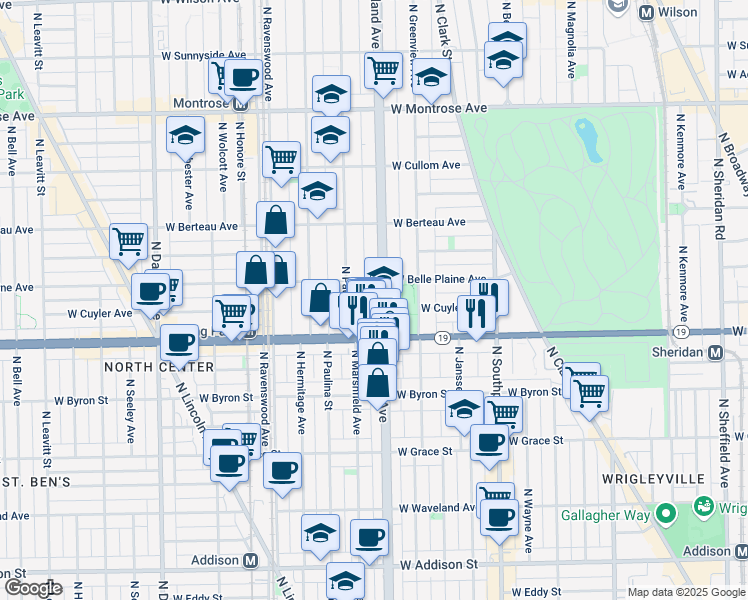 map of restaurants, bars, coffee shops, grocery stores, and more near 4020 North Ashland Avenue in Chicago
