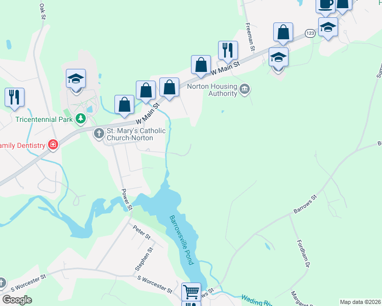 map of restaurants, bars, coffee shops, grocery stores, and more near 15 Todd Drive Extension in Norton