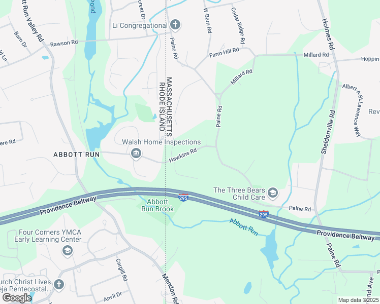 map of restaurants, bars, coffee shops, grocery stores, and more near Hawkins Road in North Attleborough