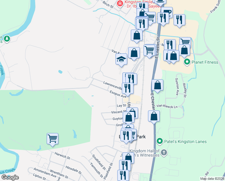 map of restaurants, bars, coffee shops, grocery stores, and more near 885 Nicholas Avenue in Kingston