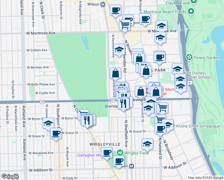 map of restaurants, bars, coffee shops, grocery stores, and more near in Chicago