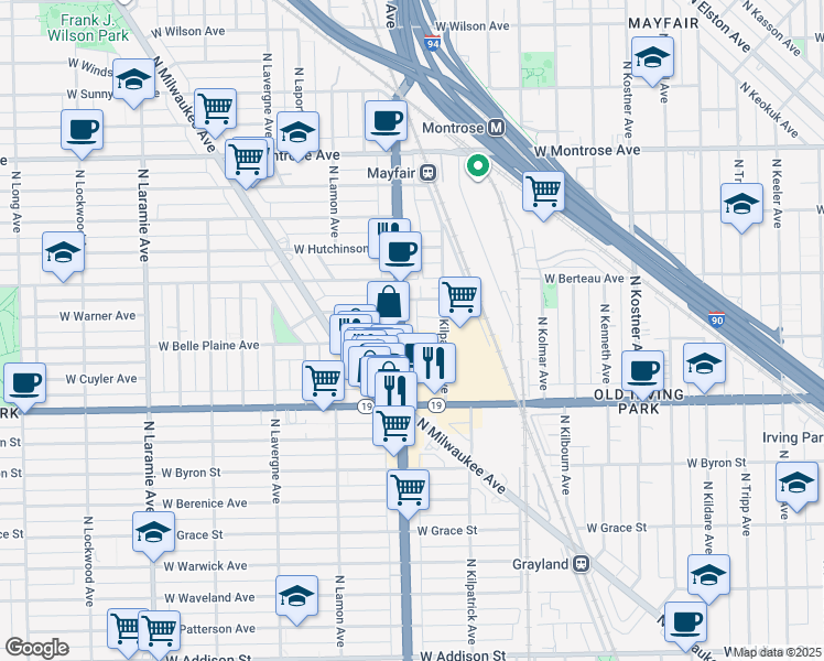 map of restaurants, bars, coffee shops, grocery stores, and more near 4101 North Cicero Avenue in Chicago