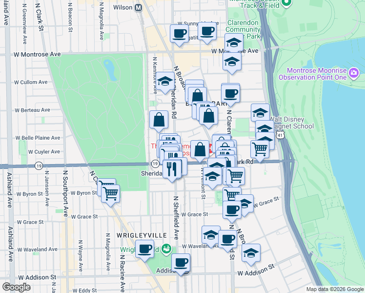map of restaurants, bars, coffee shops, grocery stores, and more near in Chicago