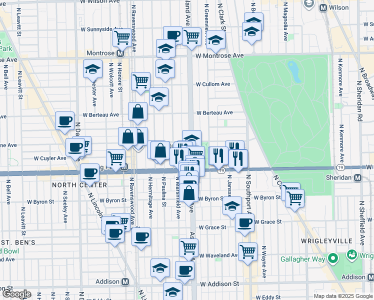map of restaurants, bars, coffee shops, grocery stores, and more near 4020 North Ashland Avenue in Chicago