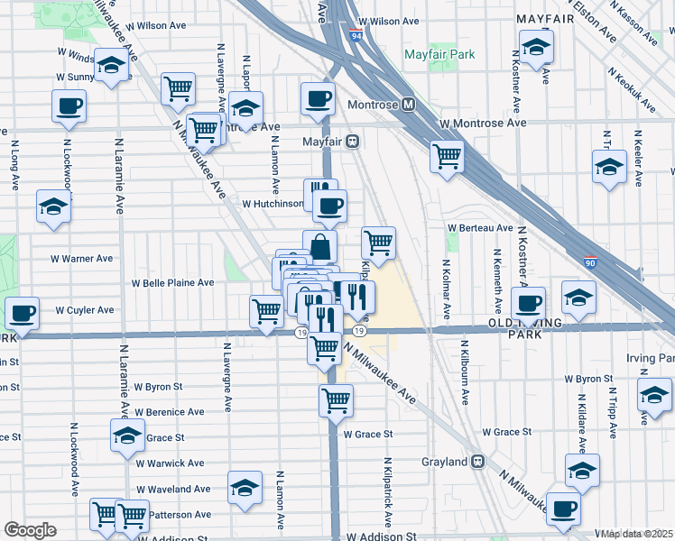 map of restaurants, bars, coffee shops, grocery stores, and more near in Chicago