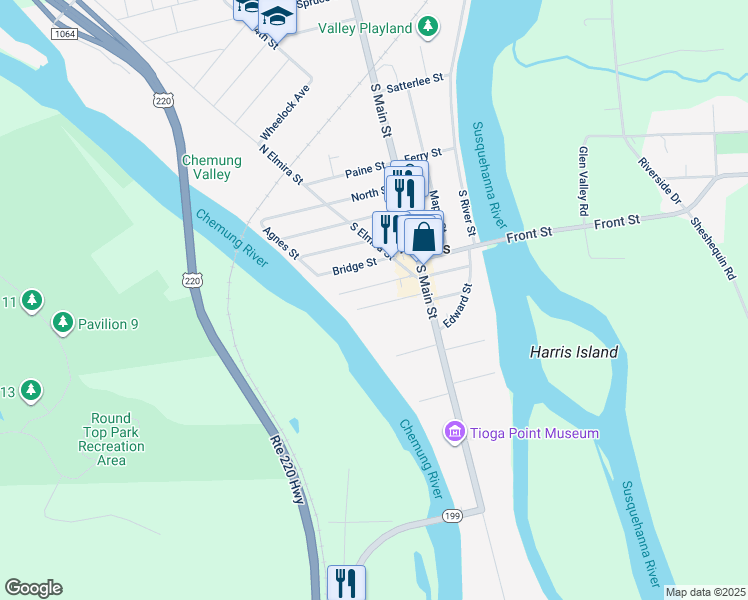 map of restaurants, bars, coffee shops, grocery stores, and more near 118 Elm Street in Athens