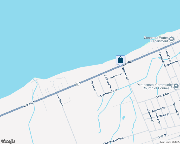 map of restaurants, bars, coffee shops, grocery stores, and more near 1096 West Lake Erie Avenue in Conneaut