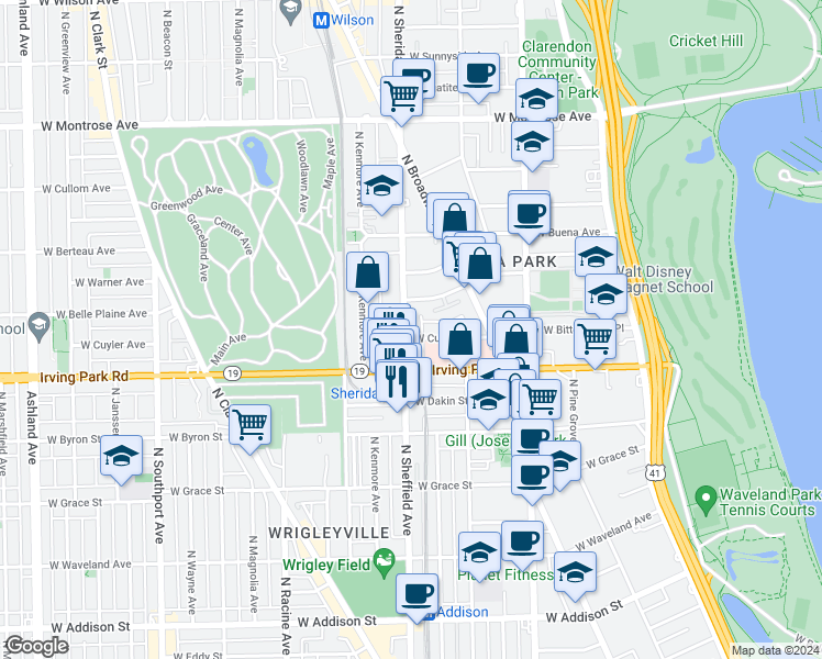 map of restaurants, bars, coffee shops, grocery stores, and more near in Chicago