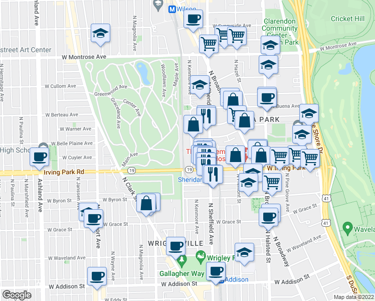 map of restaurants, bars, coffee shops, grocery stores, and more near in Chicago