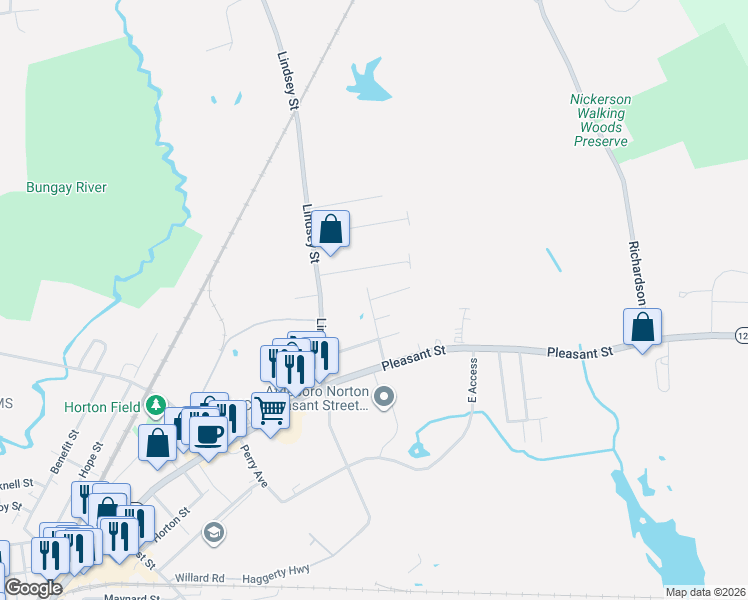 map of restaurants, bars, coffee shops, grocery stores, and more near 19 Mathewson Avenue in Attleboro