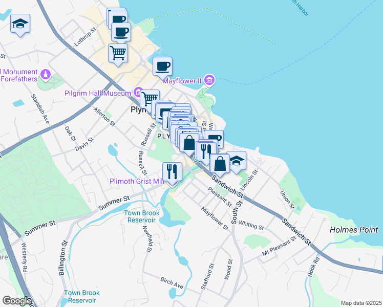 map of restaurants, bars, coffee shops, grocery stores, and more near 21 Main Street Extension in Plymouth