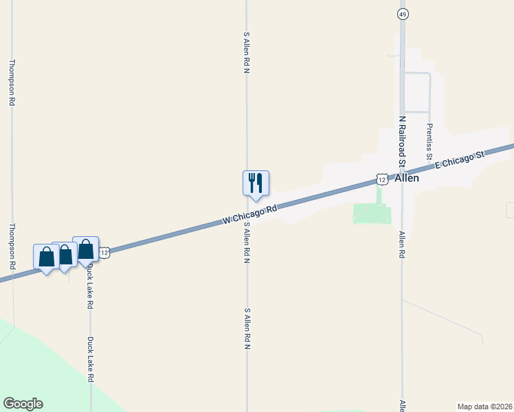 map of restaurants, bars, coffee shops, grocery stores, and more near 599 West Chicago Road in Allen