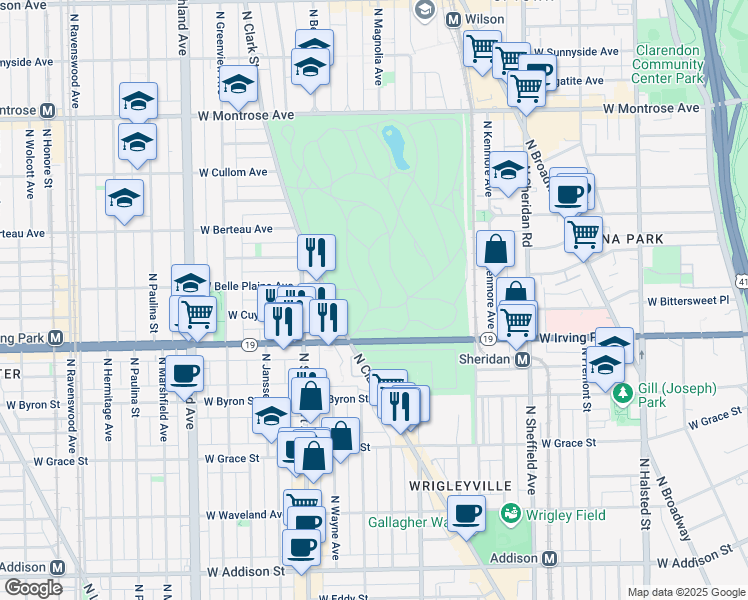 map of restaurants, bars, coffee shops, grocery stores, and more near 3798 North Lake Shore Drive in Chicago