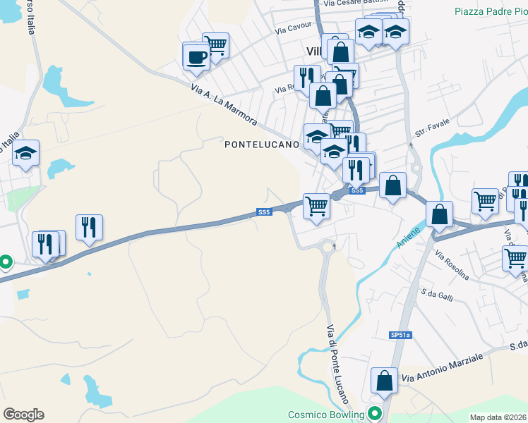 map of restaurants, bars, coffee shops, grocery stores, and more near Via Tiburtina in Tivoli