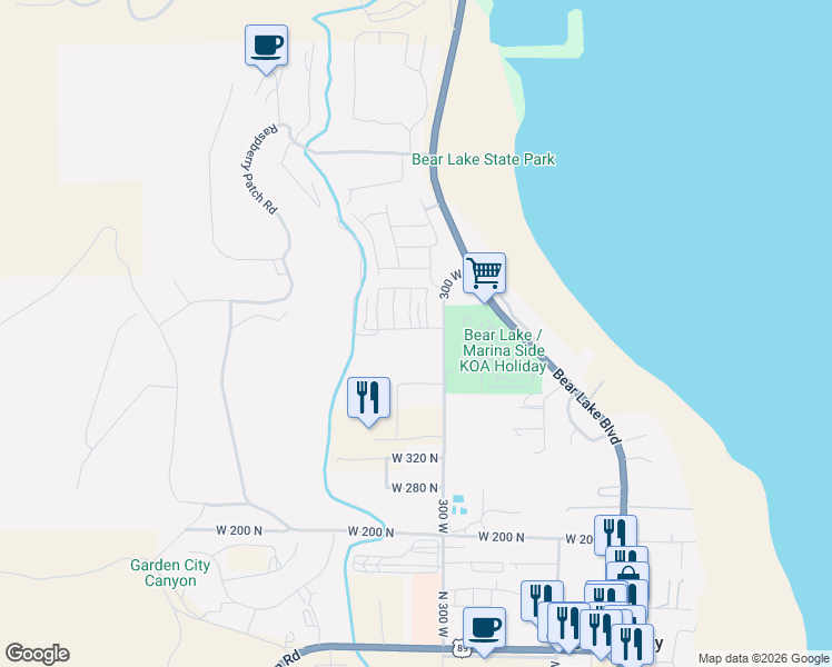 map of restaurants, bars, coffee shops, grocery stores, and more near 344 Oregon Trail Drive in Garden City