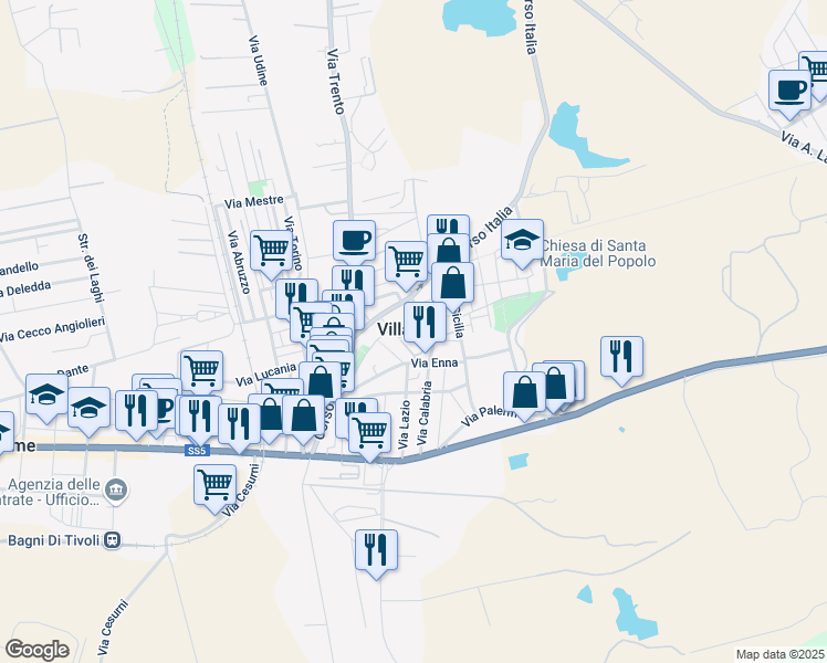 map of restaurants, bars, coffee shops, grocery stores, and more near 242 Corso Italia in Villalba