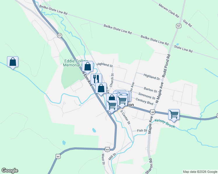 map of restaurants, bars, coffee shops, grocery stores, and more near 9 Church Street in Millerton