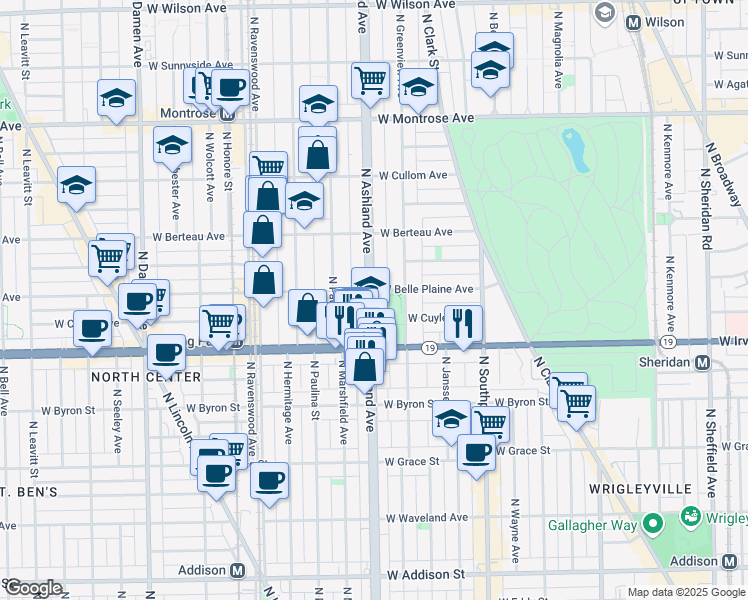 map of restaurants, bars, coffee shops, grocery stores, and more near 2 Ashland Avenue in Chicago