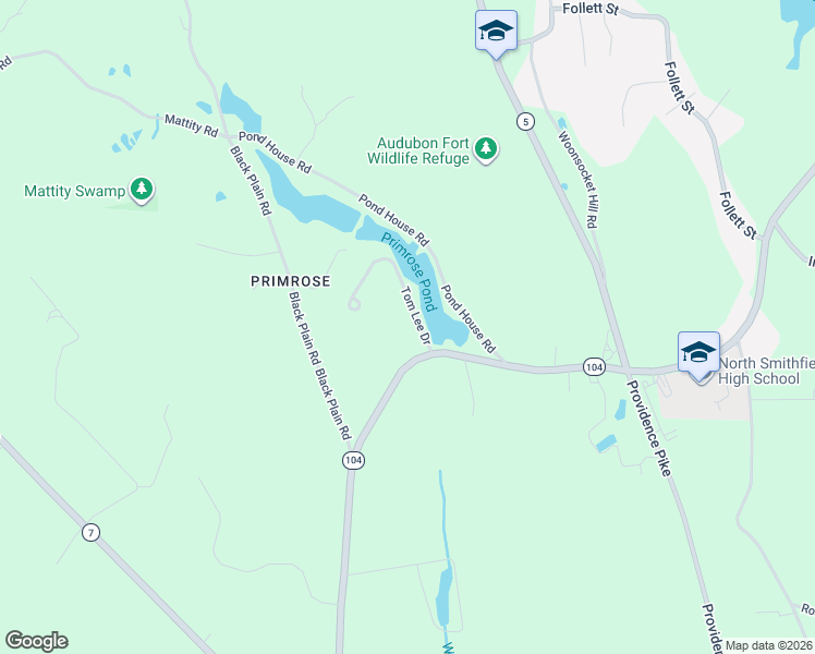 map of restaurants, bars, coffee shops, grocery stores, and more near 16 Tom Lee Drive in North Smithfield