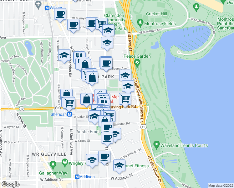 map of restaurants, bars, coffee shops, grocery stores, and more near 716 West Bittersweet Place in Chicago