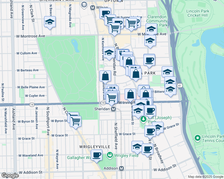 map of restaurants, bars, coffee shops, grocery stores, and more near 4069 North Kenmore Avenue in Chicago