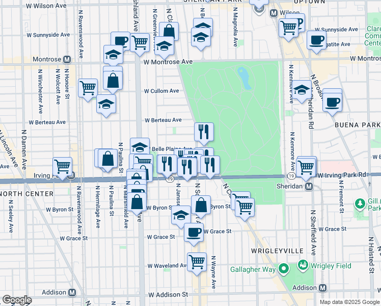 map of restaurants, bars, coffee shops, grocery stores, and more near 4108 North Southport Avenue in Chicago