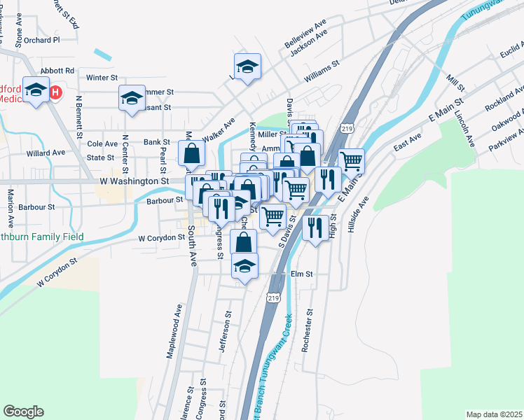 map of restaurants, bars, coffee shops, grocery stores, and more near 2 Webster Street in Bradford