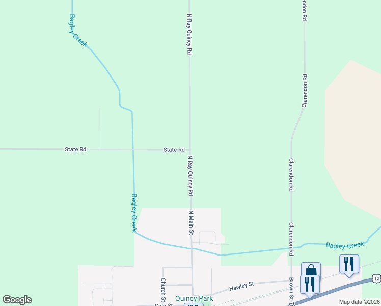 map of restaurants, bars, coffee shops, grocery stores, and more near 503 North Ray Quincy Road in Quincy