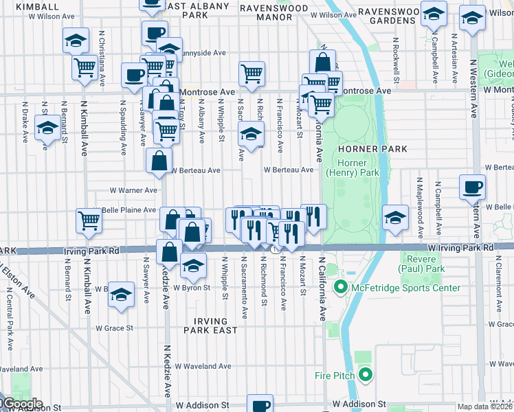 map of restaurants, bars, coffee shops, grocery stores, and more near in Chicago
