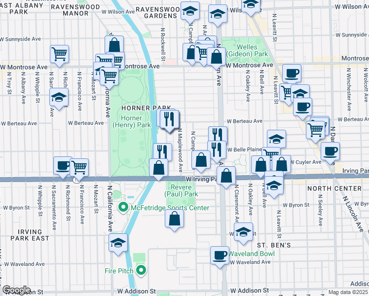 map of restaurants, bars, coffee shops, grocery stores, and more near in Chicago