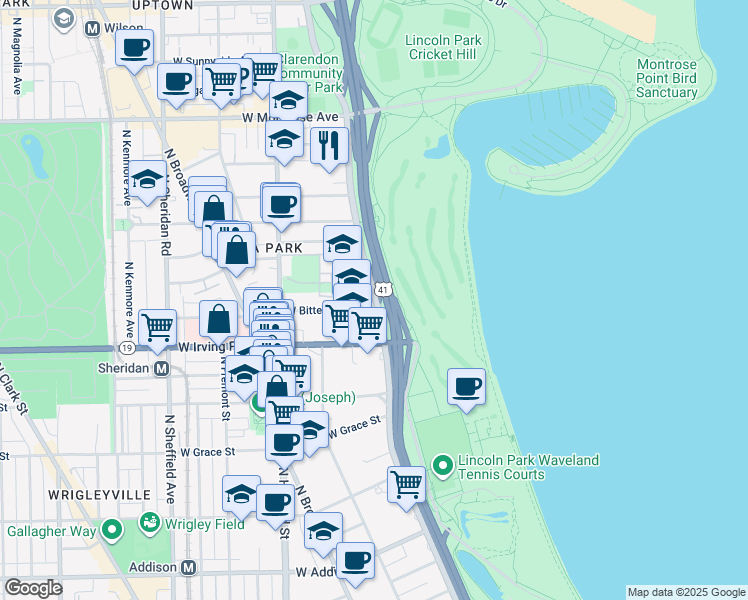 map of restaurants, bars, coffee shops, grocery stores, and more near in Chicago