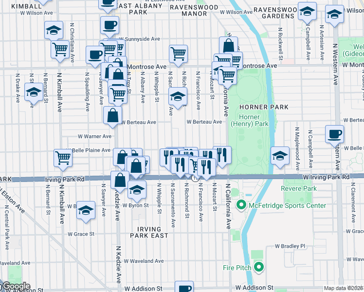 map of restaurants, bars, coffee shops, grocery stores, and more near in Chicago