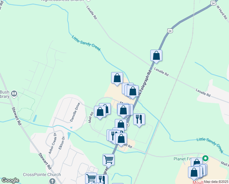 map of restaurants, bars, coffee shops, grocery stores, and more near 2323 North Telegraph Road in Monroe