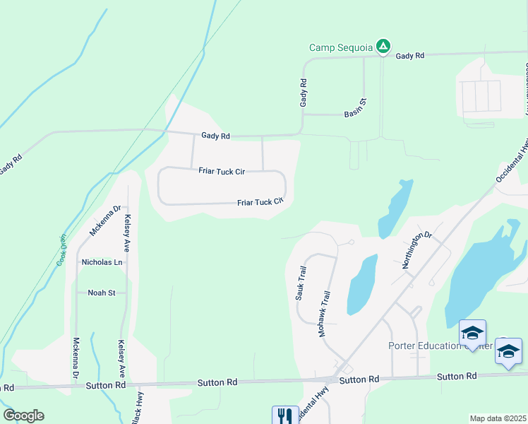 map of restaurants, bars, coffee shops, grocery stores, and more near 2043 Friar Tuck Circle in Adrian
