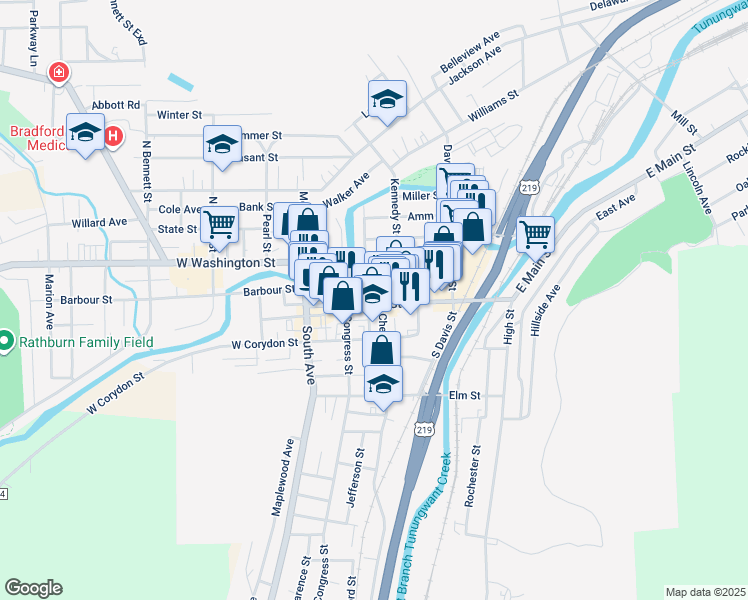 map of restaurants, bars, coffee shops, grocery stores, and more near 21 Kennedy Street in Bradford