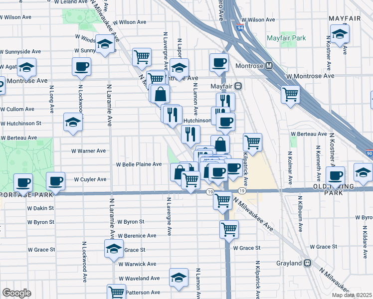 map of restaurants, bars, coffee shops, grocery stores, and more near 4862 West Warner Avenue in Chicago