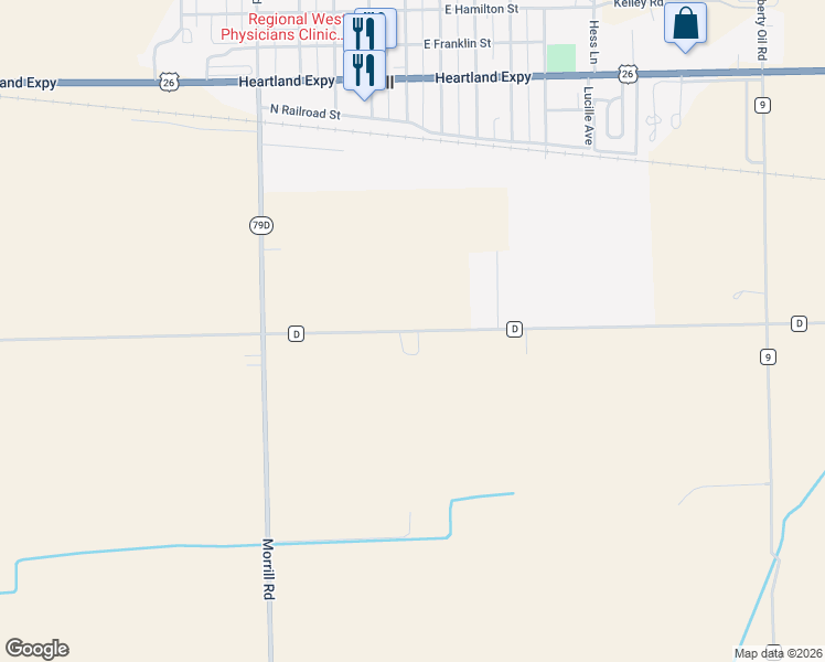 map of restaurants, bars, coffee shops, grocery stores, and more near 80308 County Road D in Morrill
