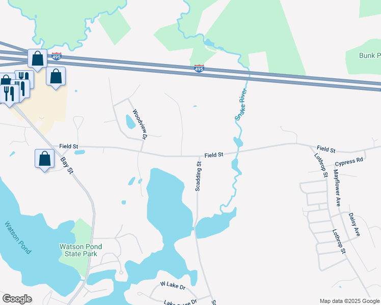 map of restaurants, bars, coffee shops, grocery stores, and more near 76 Field Street in Taunton