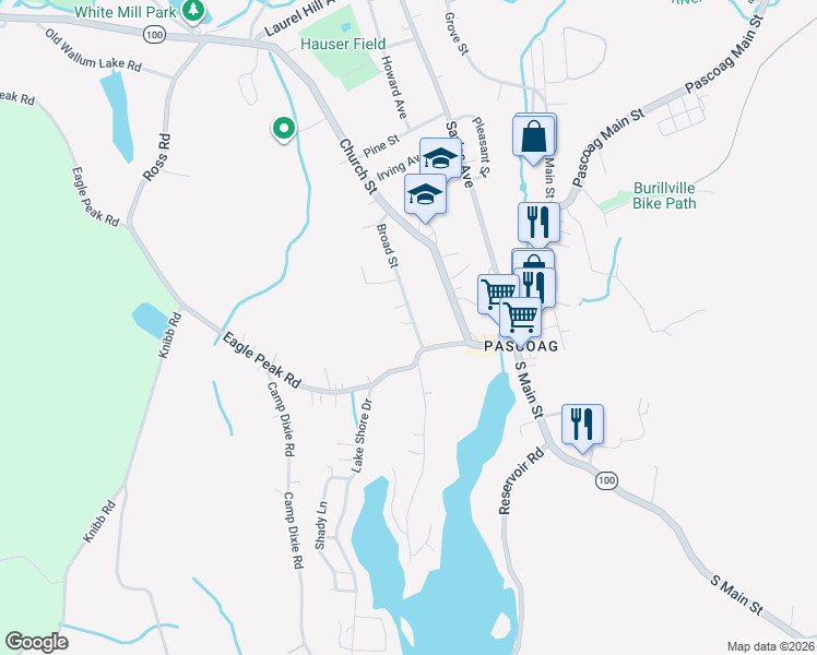 map of restaurants, bars, coffee shops, grocery stores, and more near 41 Broad Street in Burrillville