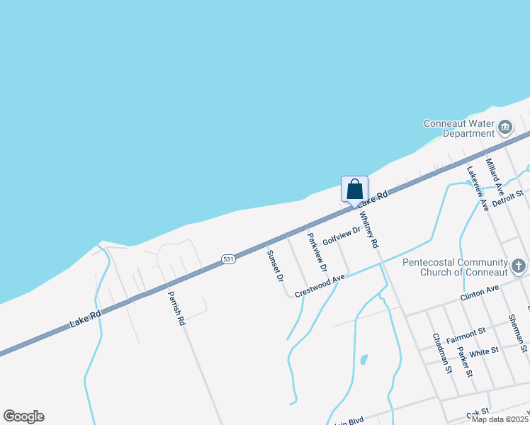 map of restaurants, bars, coffee shops, grocery stores, and more near 1096 Lake Road in Conneaut